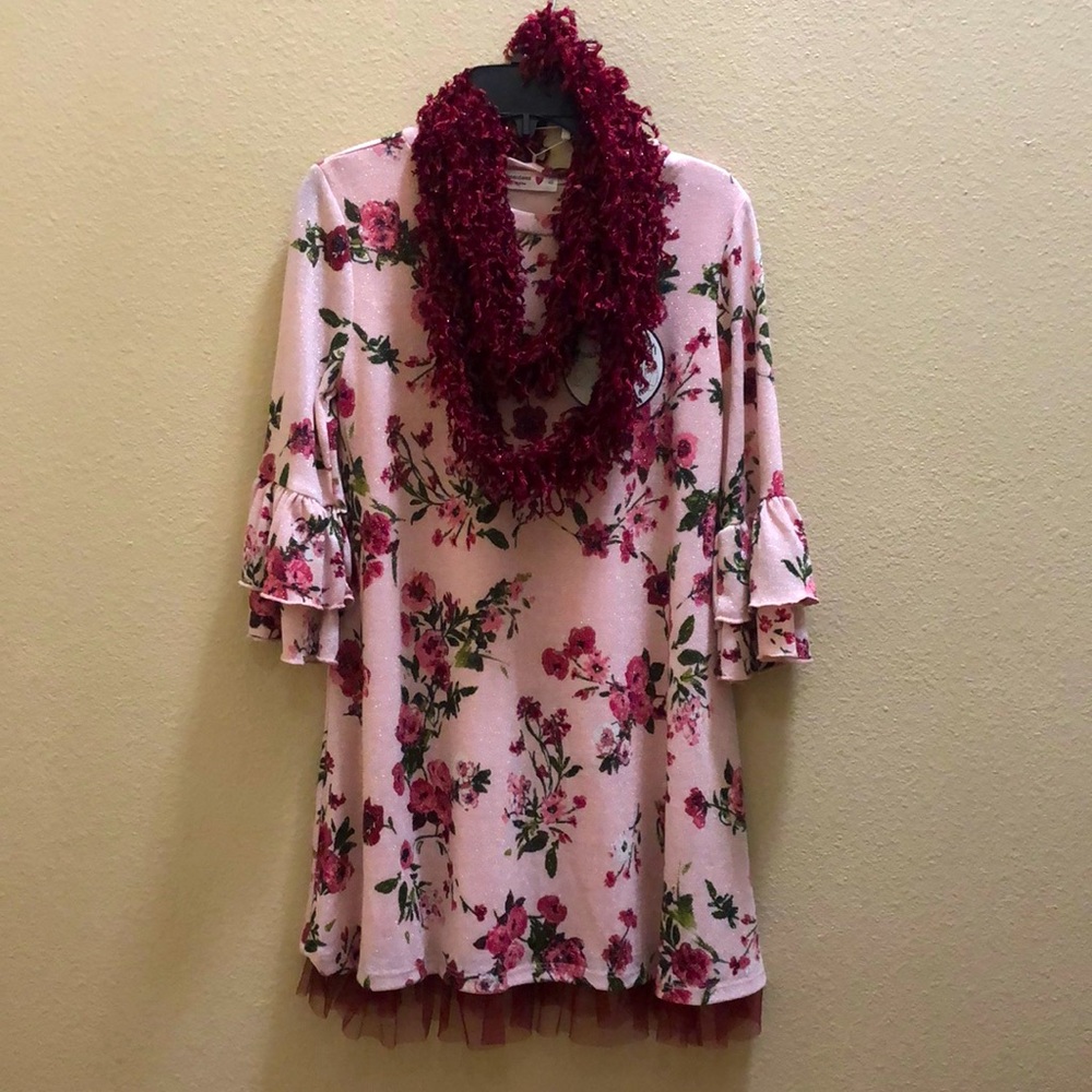NWT girls sz 10 3/4 length sleeve dress with scarf